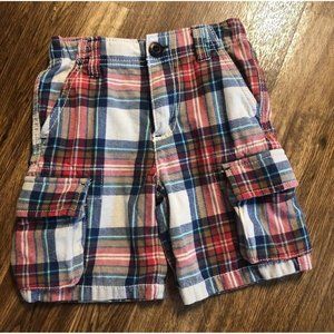 MINI BODEN Boys Multicolored Plaid Cargo Shorts Adjustable Waist SZ: 3~EUC~